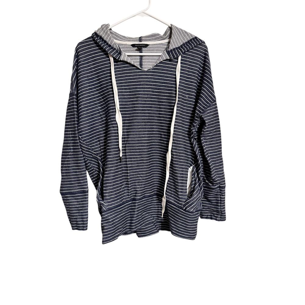 Banana Republic Blue and White Striped Hoodie Women's Size Medium